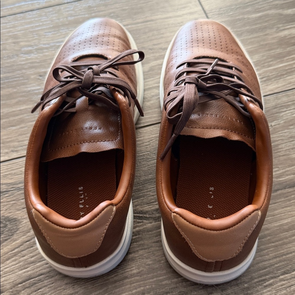 Perry Ellis Boys Cognac Brown Perforated Leather Sneakers - Picture 4 of 7